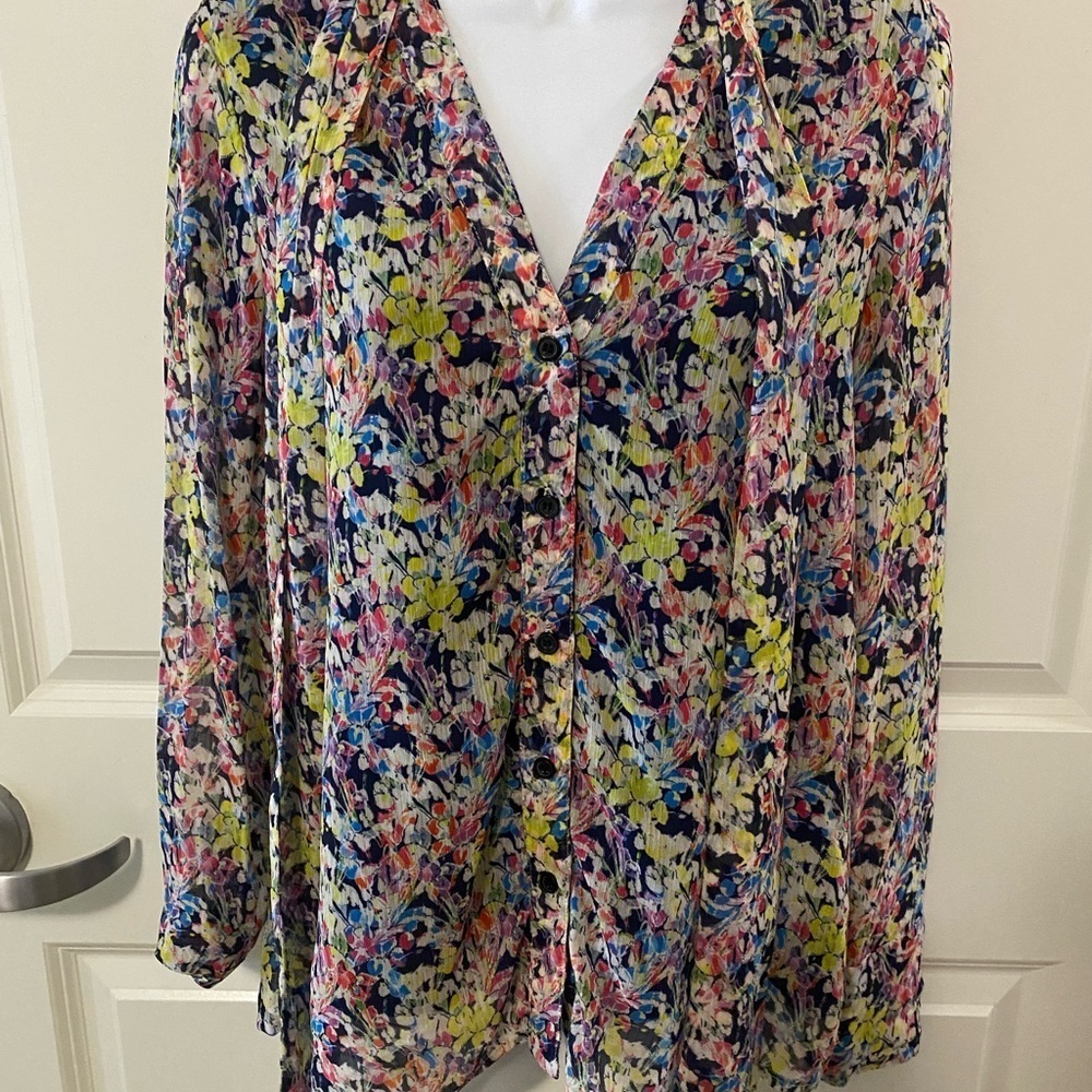 JASON WU Collection Floral Multicolor Lined Women’s Blouse w Attached Neck Tie